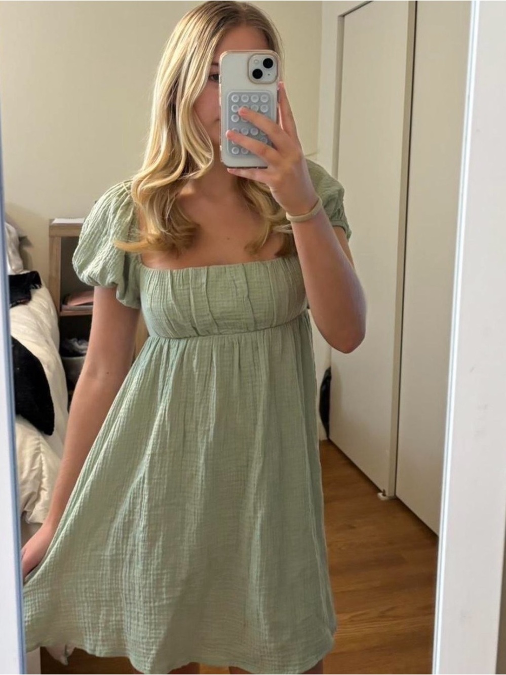 Princess Polly Sage Green Puff Sleeve Square Neck Mini Dress